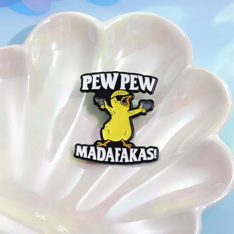 Pew Pew Madafakas Yellow Chick Enamel Pin – Cool Cartoon Brooch for Clothes, Backpacks & Lapels