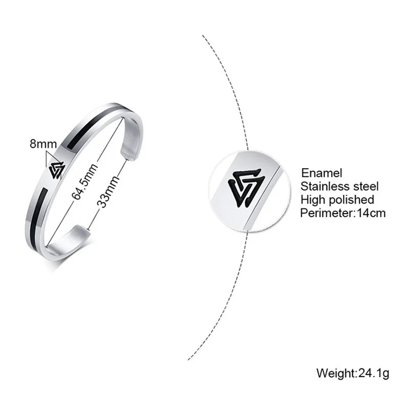 Men's Enamel Bangle - Viking Logo Cuff Bracelet, Stainless Steel Minimalist Bangle for Gentlemen