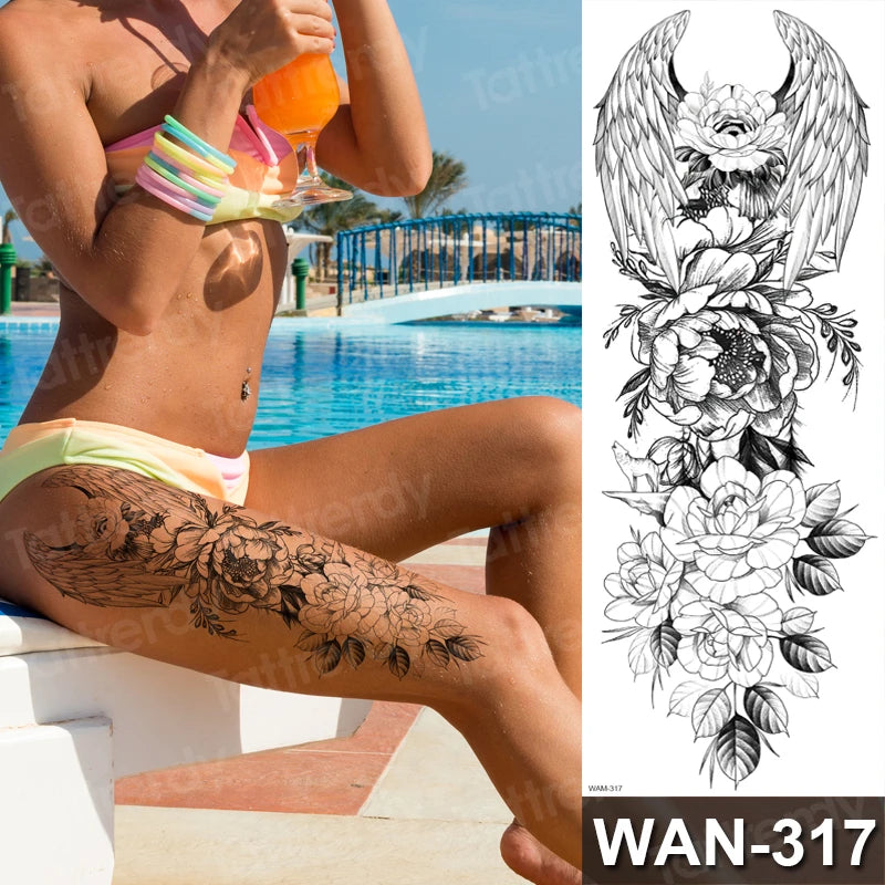 Large Temporary Leg Tattoos for Women - Sexy Animal & Anime Skull Water Transfer Body Art Stickers