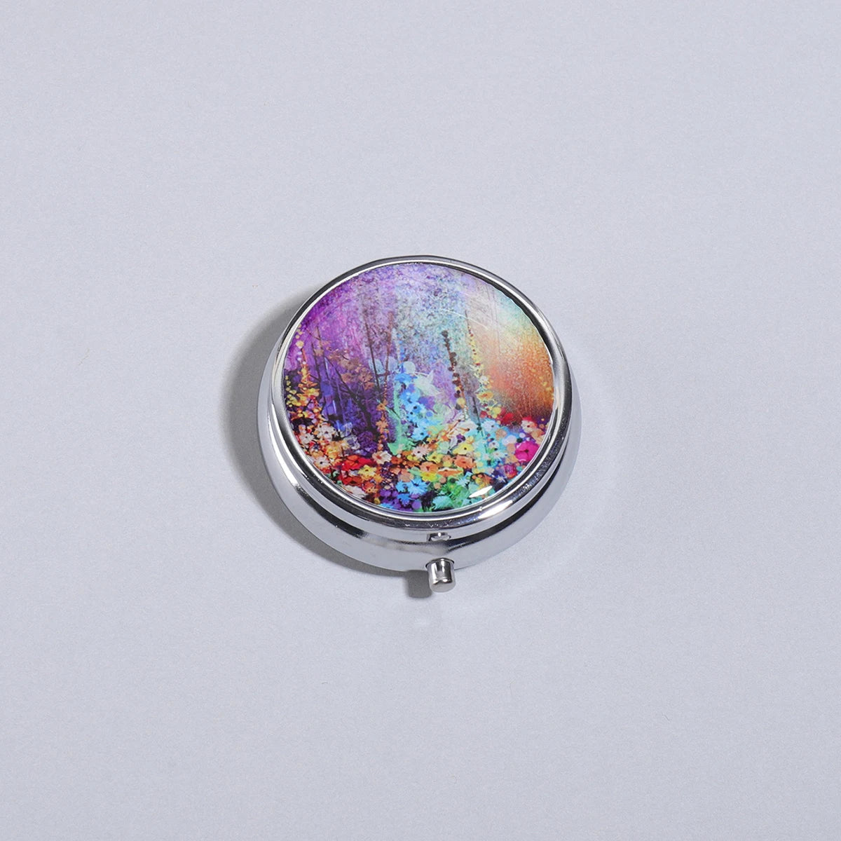 3-Compartment Stainless Steel Pill Box - Round Floral Medicine Organizer, Portable Capsule Case with Dividers