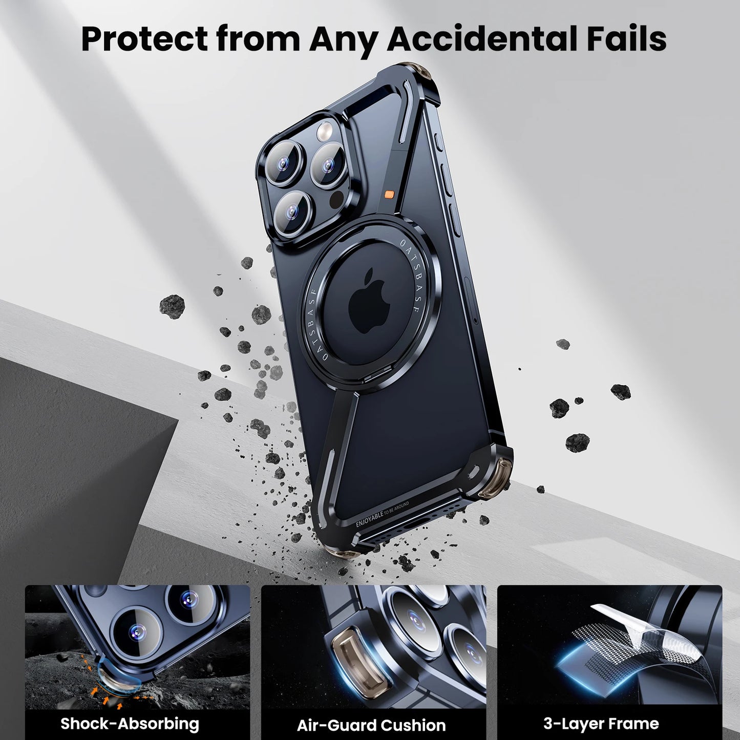 Oatsbasf Z-Shape Metal Phone Case for iPhone 15/16 Pro Max | Shockproof Cover with 360° Rotating Holder