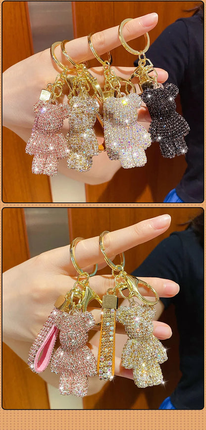 Cute Rhinestone Bear Tassel Keychain — Couple Bag & Car Key Ring Pendant for Girls/Students