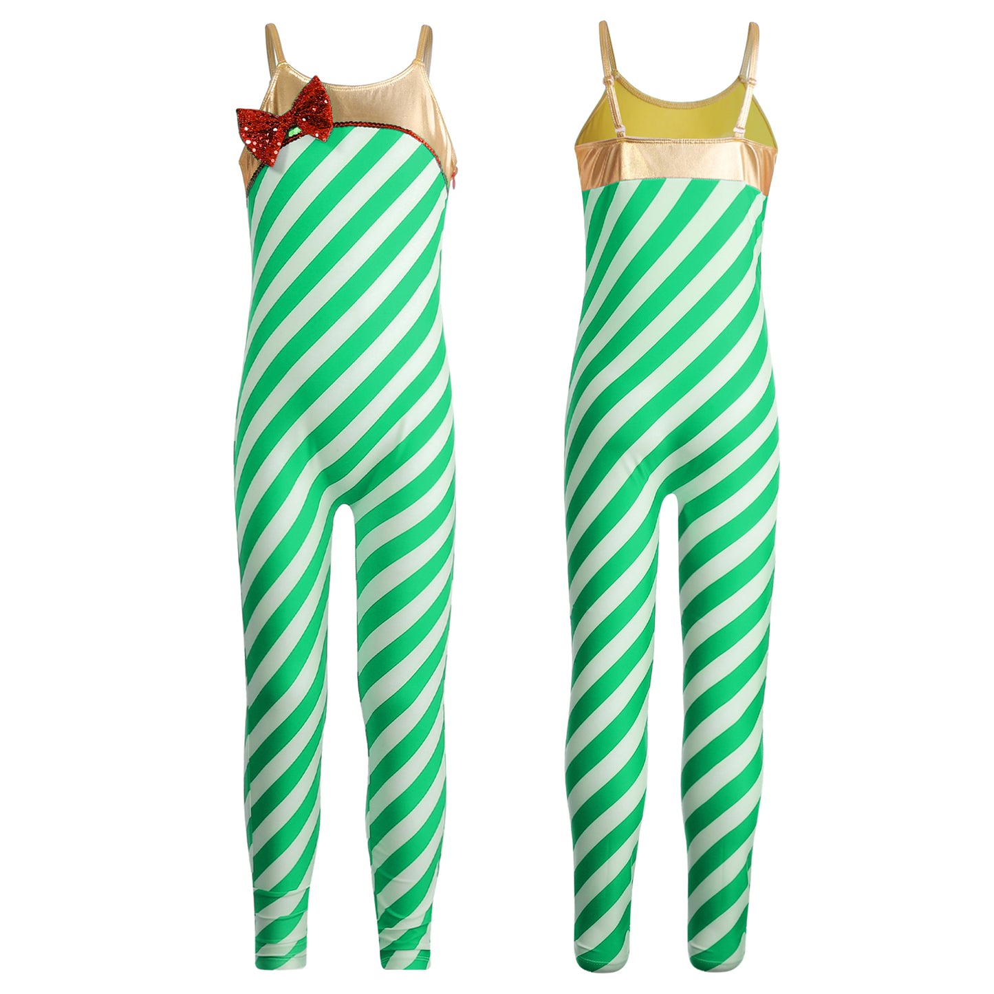 Kids Candy Cane Striped Christmas Tutu Leotard — Sequined Santa Bodysuit for Ballet & Gymnastics