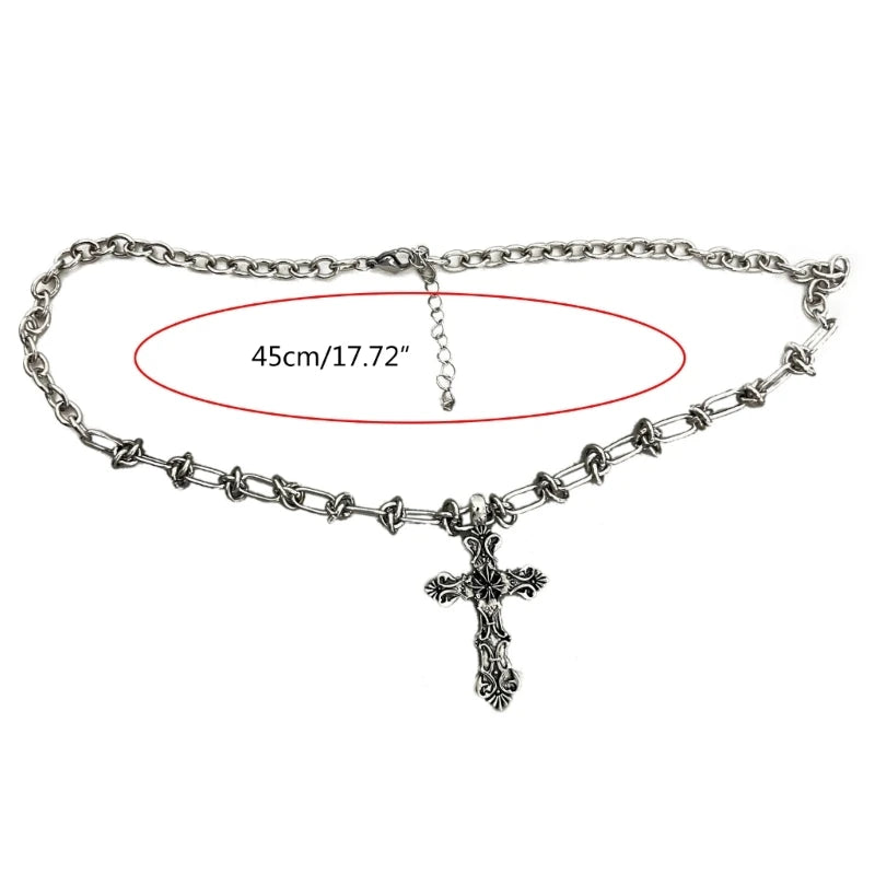 Vintage Cross Pendant Necklace – Kpop Punk Long Chain Retro Jewelry for Women, Korean Fashion Gift