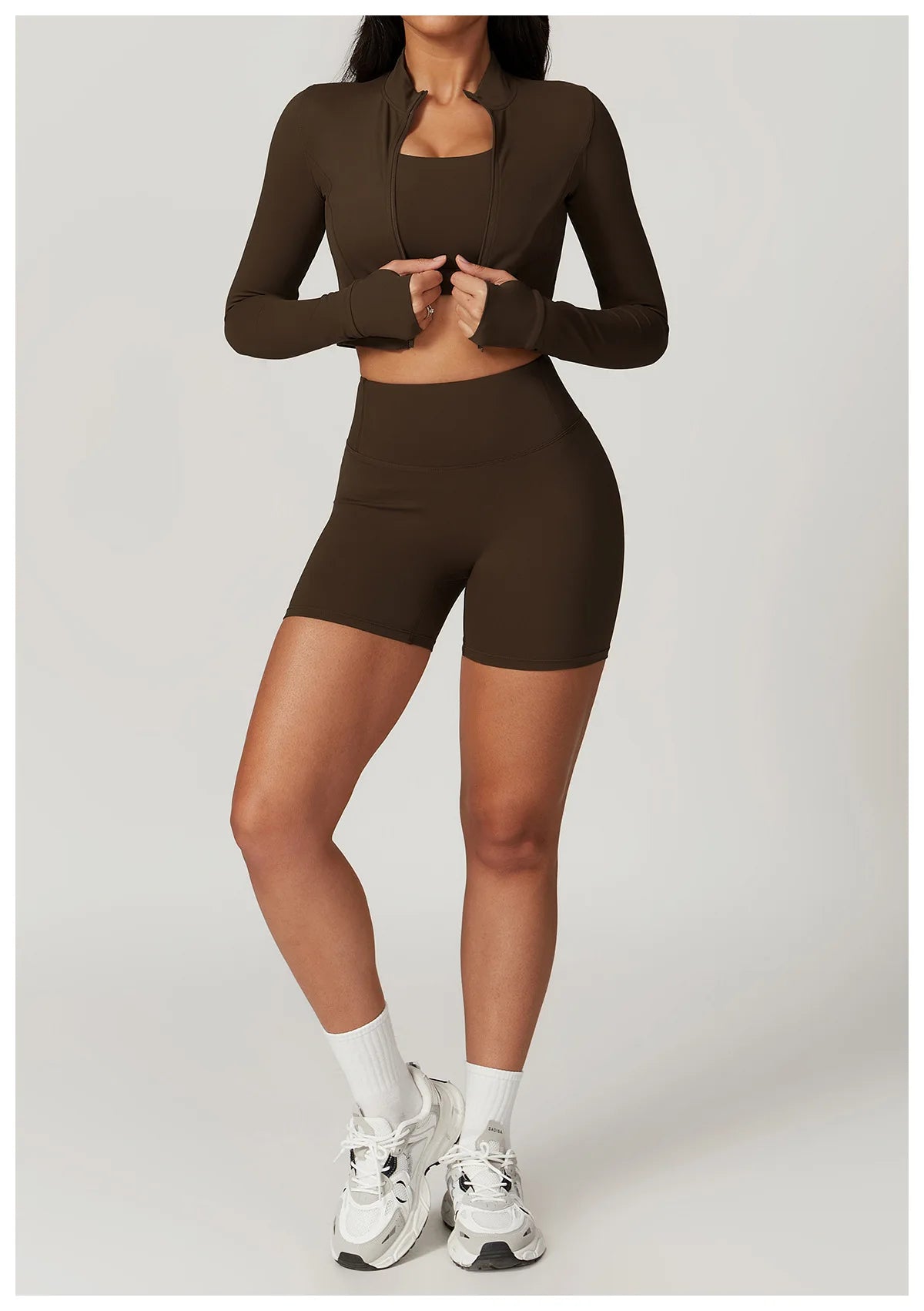 3PCS Women’s Yoga & Workout Set – Long Sleeve Zipper Top with High Waist Leggings Fitness Sportswear