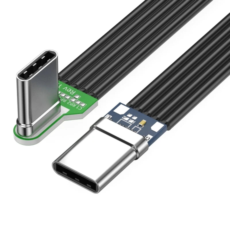 Flexible Flat Silicone USB-C to USB-C Cable – Left/Right Angled, 60W Fast Charging, 480Mbps Data Transfer for Camera & Phones