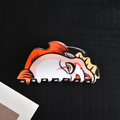 New Horror Series Hair Clips — Acrylic Claw Clips with Clown, Crab, and Shark Designs, Halloween Hair Accessories for Women