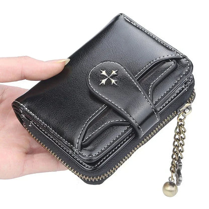 Women’s PU Leather Wallet — Short Hasp Coin & Card Holder, Small Money Bag Clutch in Blue & Red