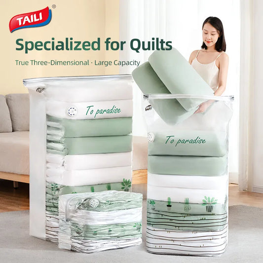 TAILI Large Cubic Vacuum Storage Bags – Plastic Compression Bags for Clothes, Blankets & Travel Packing