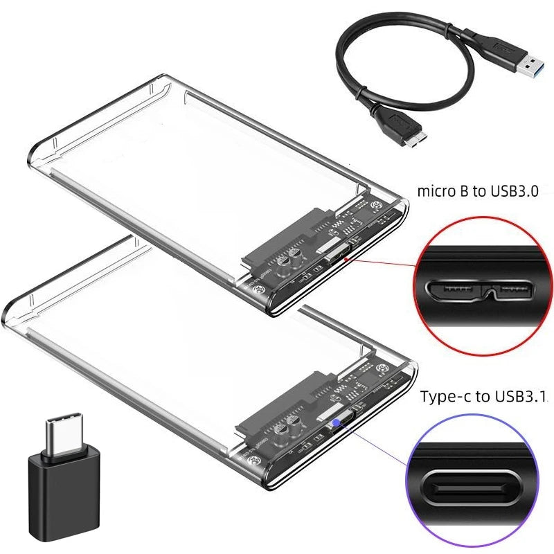 USB 3.0 Type-C to SATA III HDD SSD Enclosure for 2.5 Inch Hard Drive - External Storage Case with UASP Support
