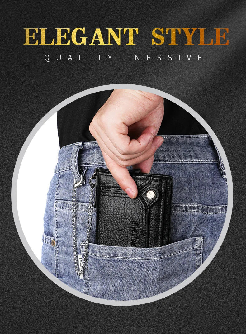 Men’s Multifunctional PU Leather Wallet – Large Capacity Credit Card Holder Purse with Chain Strap