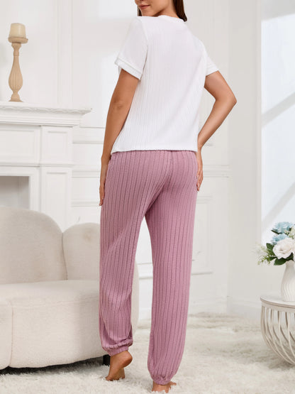 Women’s Heart Print Pajama Set – Short Sleeve Top & Pants Two-Piece Loungewear