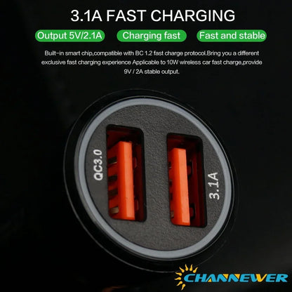 33W Dual USB Fast Car Charger Adapter Smart IC 3.1A Flush Fit Cigarette Lighter Power Supply for Vehicles with High-Speed Charging Support