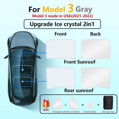Split Sunshade for Tesla Model 3 (2017-2023) & Model Y – Front & Rear Sunroof Windshield Skylight Glass Roof Cooling Shade