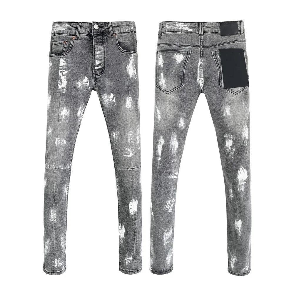 Men's Graffiti Washed Jeans - Retro Distressed Low Rise Skinny Denim Pants