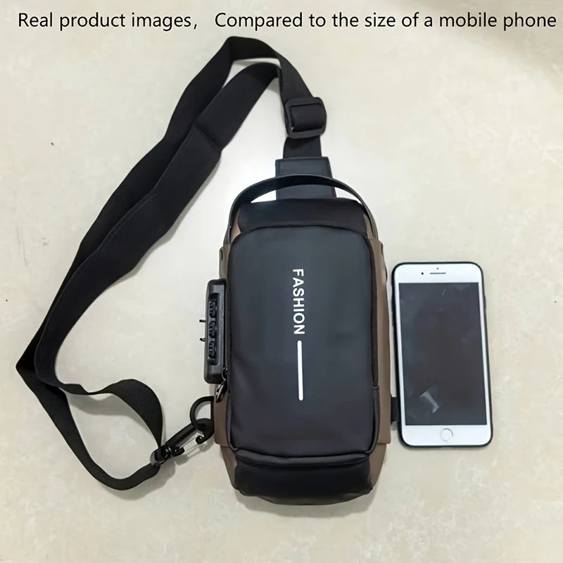 Durable Oxford Fabric Men’s Sling Bag — Stylish Motorcycle Crossbody Chest Pack with Phone Pocket & Zip Closure for Daily Commute