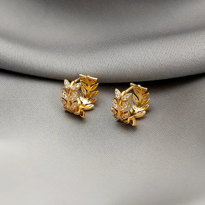 Delicate Leaf Earrings with Shiny CZ – Silver & Gold Color Fashion Hoop Earrings, 2024 Jewelry Gift for Women & Girls