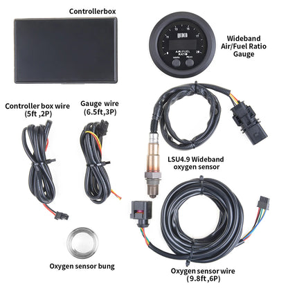 52MM Air Fuel Ratio Gauge — Ultra-Thin Round S-Series LED Digital Display with Wideband O2 Oxygen Sensor, 12V