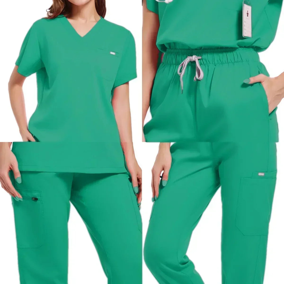Multicolor Jogger Suit Nurse Scrubs Set - Medical Clinical Clothes with Short Sleeve V-Neck Tops and Pocket Pants, Doctor Nursing Uniforms