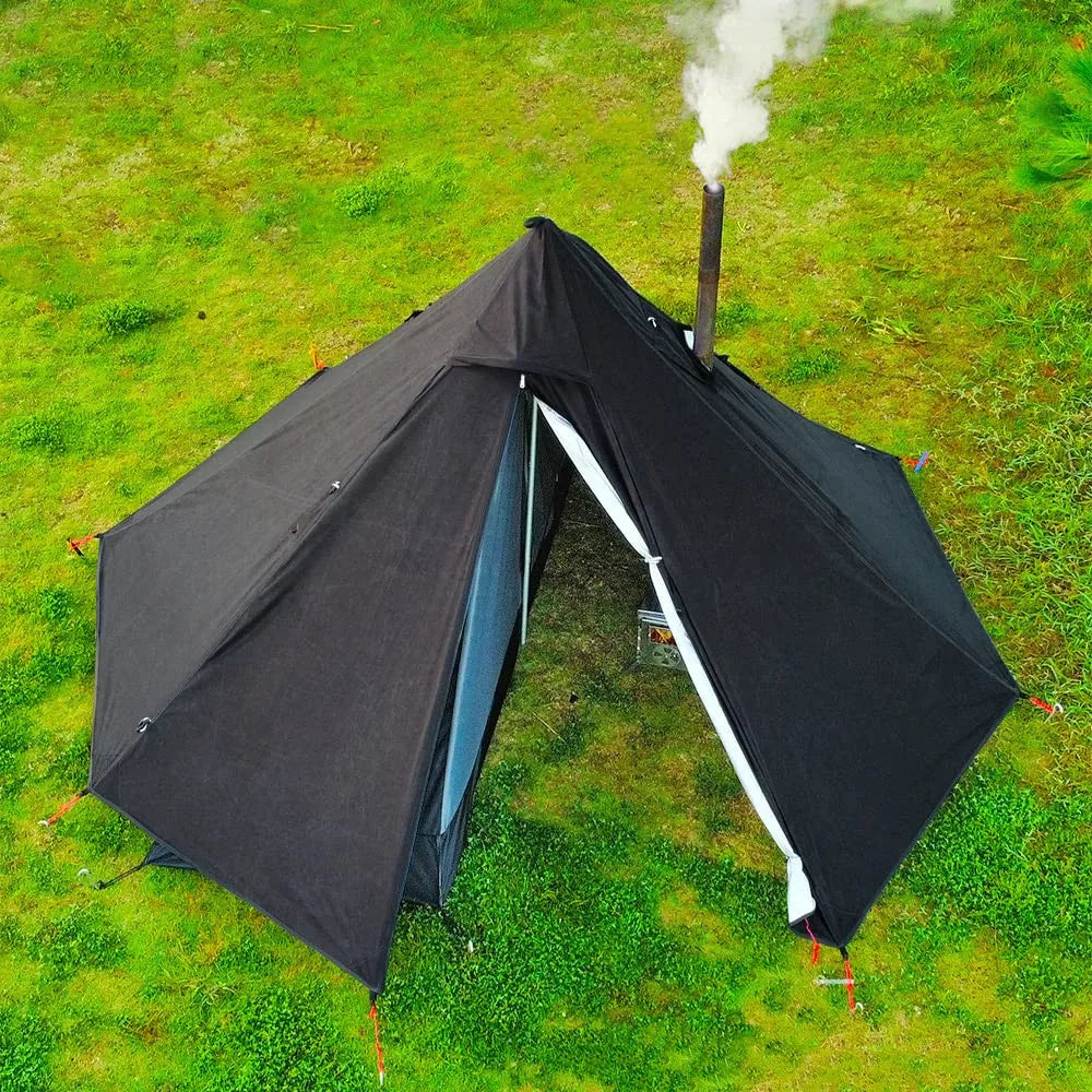 Camping Hot Tent with Chimney Window - Ultralight Tipi Teepee Pyramid, Double Layer Bushcraft Tent for 1 Person
