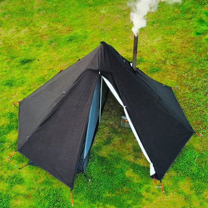 Camping Hot Tent with Chimney Window - Ultralight Tipi Teepee Pyramid, Double Layer Bushcraft Tent for 1 Person