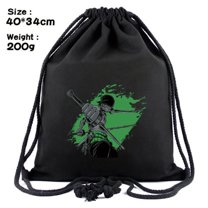 One Piece Luffy Anime Drawstring Backpack — Full-Color Cartoon Storage Bag with Pocket