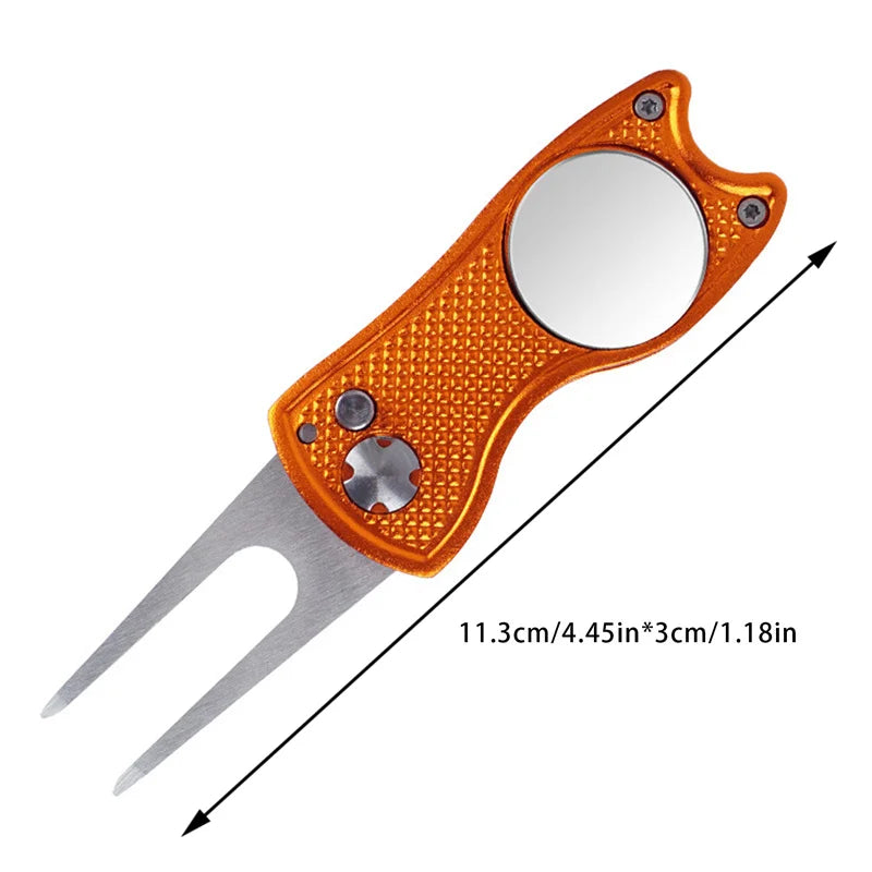 Foldable Golf Divot Repair Tool – Ball Marker & Groove Cleaner Putting Green Fork Accessory