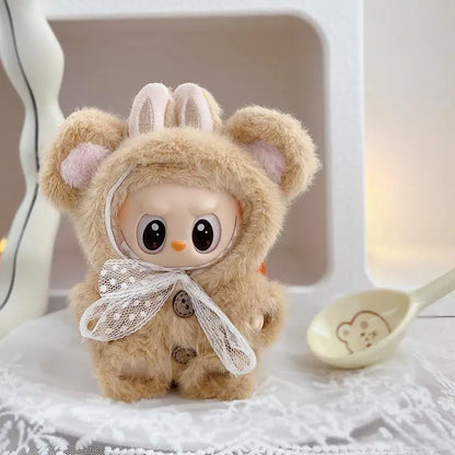 17cm Mini Plush Doll Clothes – Outfit Accessories for Kpop EXO Labubu Idol V1/V2, Cartoon Bear Hat & Bow Clothing Gift