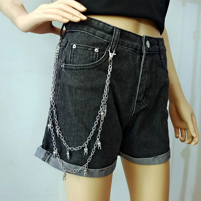 Punk Street Moon & Star Keychain – Goth Skull Rivet Waist Chain for Jeans, Unisex Rock Accessories
