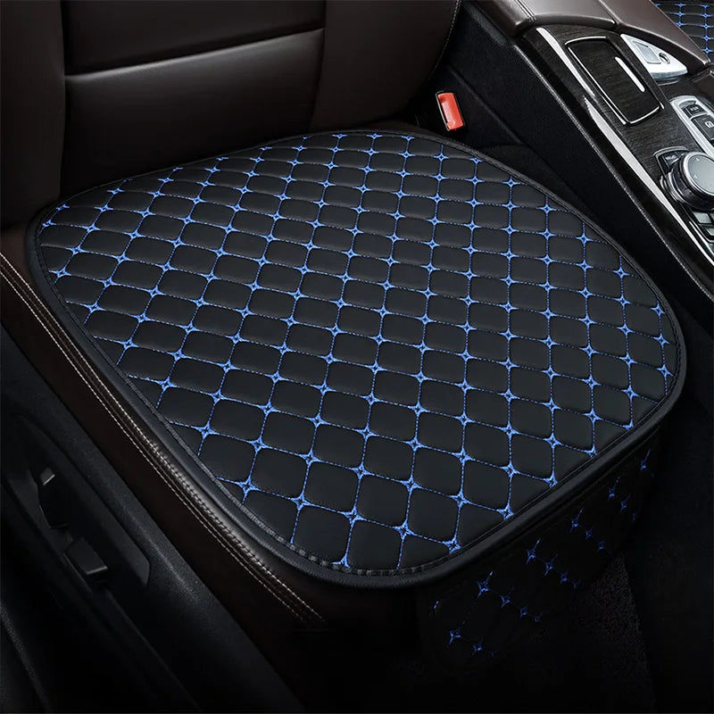 PU Leather Car Seat Cushion - Breathable Embroidered Square Seat Cover for All Seasons