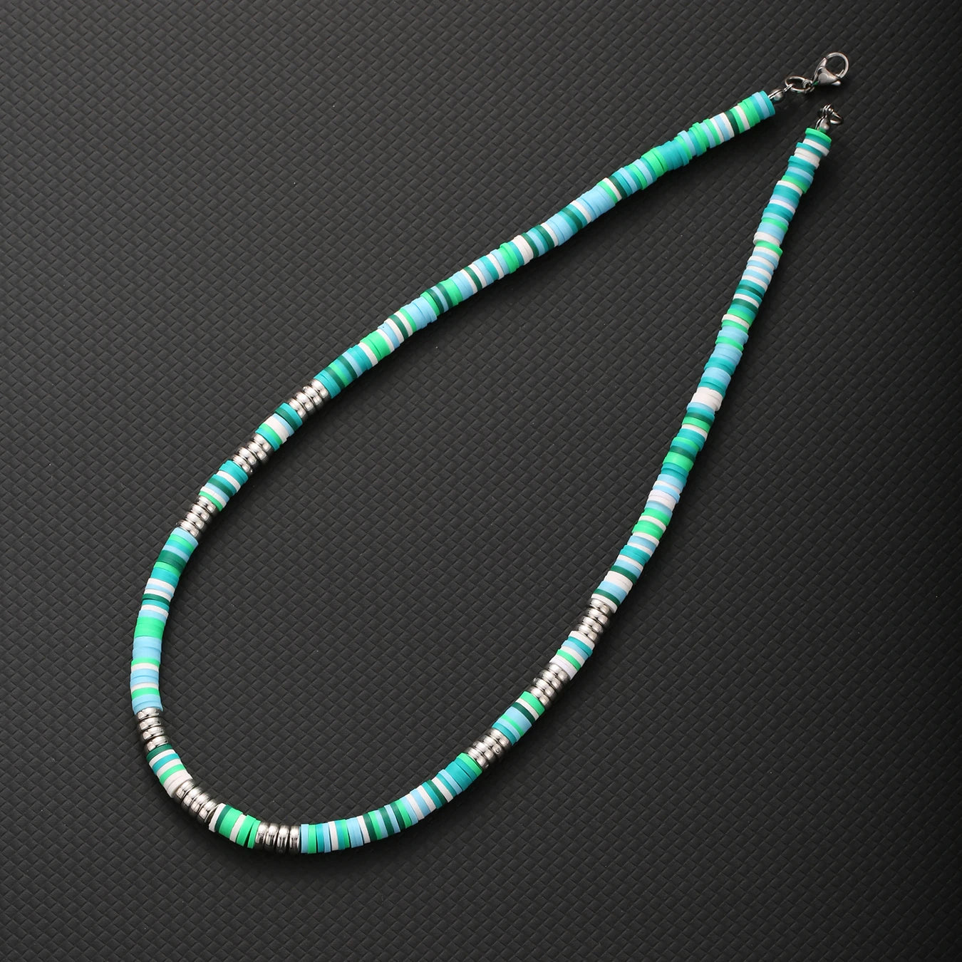 Bohemian White & Black Polymer Beads Necklace – Unisex Collar for Men and Women