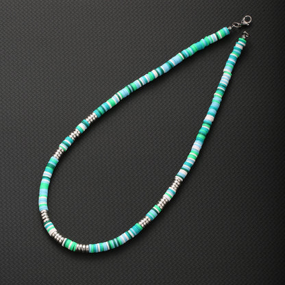Bohemian White & Black Polymer Beads Necklace – Unisex Collar for Men and Women