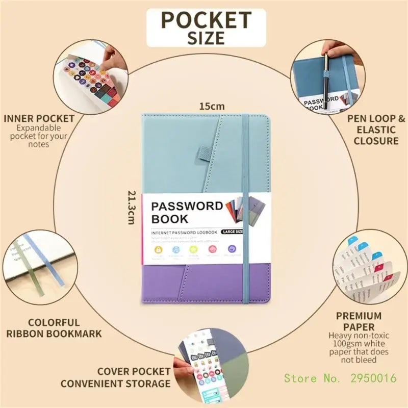 A5 PU Hardcover Password Book with Alphabetical Tabs – Password Keeper Notebook for Internet Login Storage