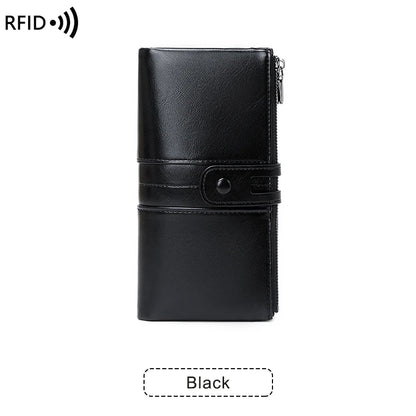 RFID Blocking Large Capacity Wallet – Soft Leather Solid Color Clutch, Multi-Functional Zipper Purse for Women & Men