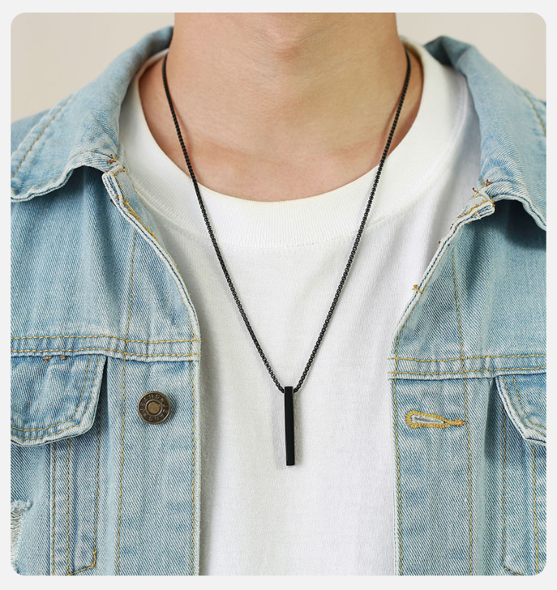 New Black Pillar Necklace for Men & Women, Trendy Stainless Steel 3D Bar Chain, Party Jewelry & Couple Gifts