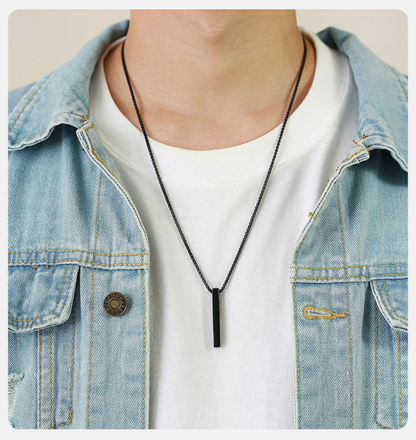 New Black Pillar Necklace for Men & Women, Trendy Stainless Steel 3D Bar Chain, Party Jewelry & Couple Gifts