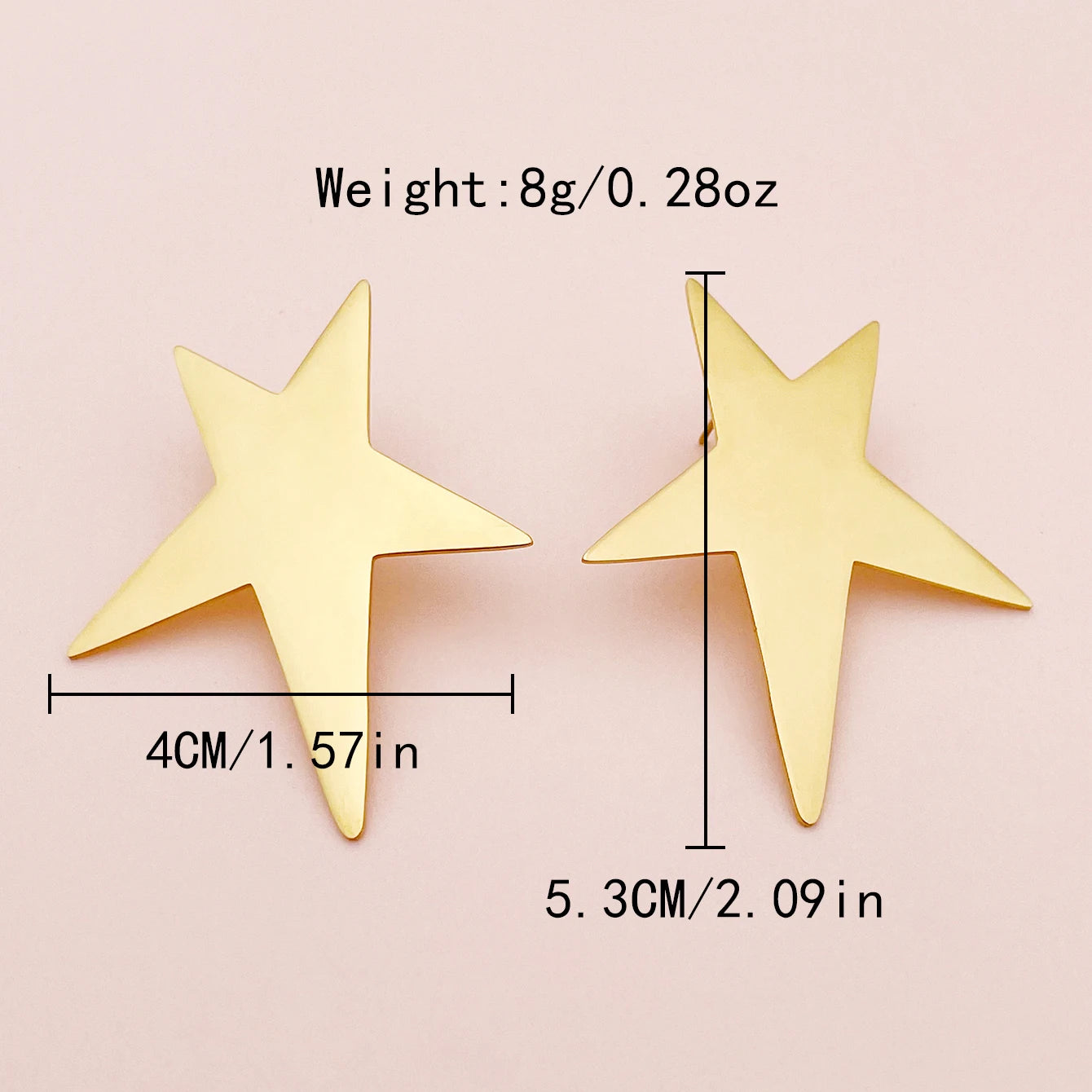 May@RZ Star-Shaped Stainless Steel Stud Earrings — 14K Gold-Plated, Fun Everyday Jewelry for Men & Women