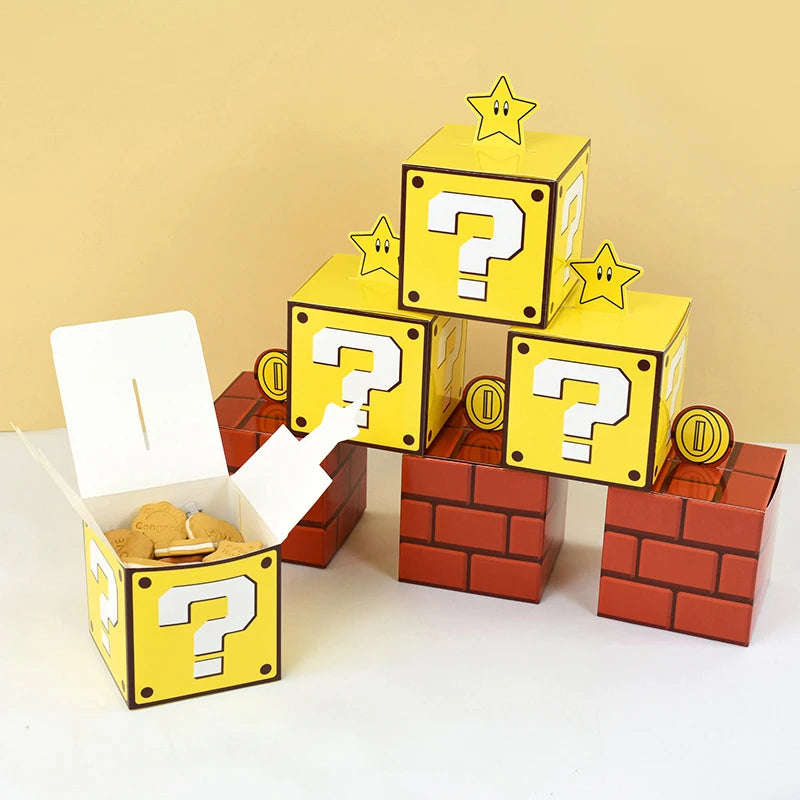 6PCS Question Block Gift Boxes – Kids Video Game Party Favors, Candy Treat Boxes & Decorations 10cm