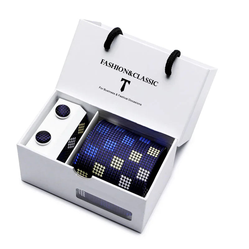 Black Paisley Tie Set - Men's Necktie, Pocket Square & Cufflinks Gift Box for Weddings & Formal Wear