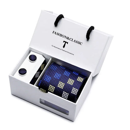 Black Paisley Tie Set - Men's Necktie, Pocket Square & Cufflinks Gift Box for Weddings & Formal Wear