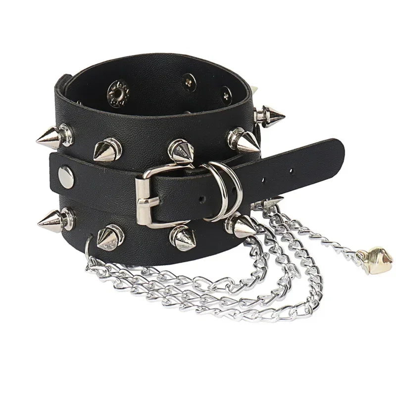 Punk Rock Hip Hop PU Leather Bracelet – Unisex Skull, Pentagram & Rivet Chain Bracelet, Trendy Party Jewelry Accessory