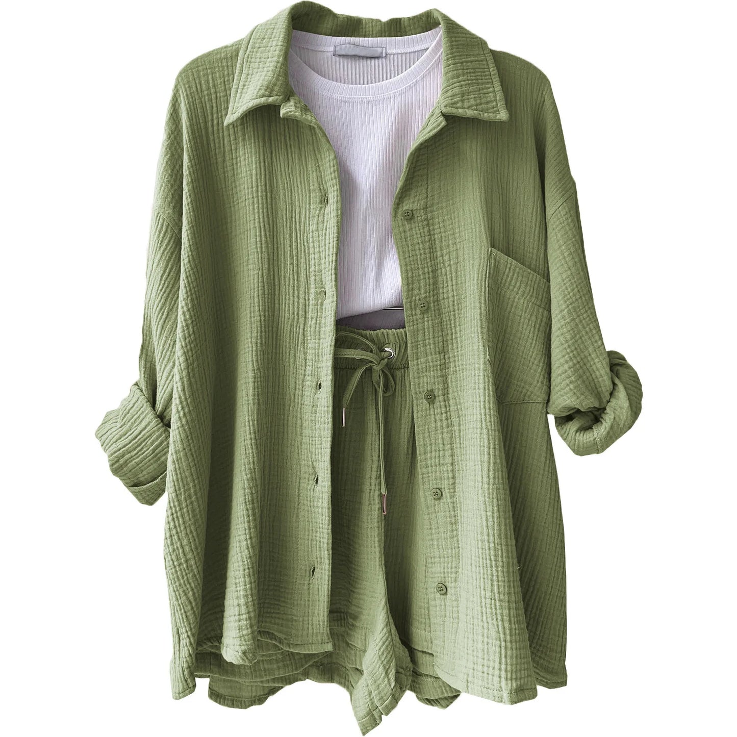 2025 Women’s Summer Two-Piece Set – Solid Color Casual Loose Short Pants & Top Outfit