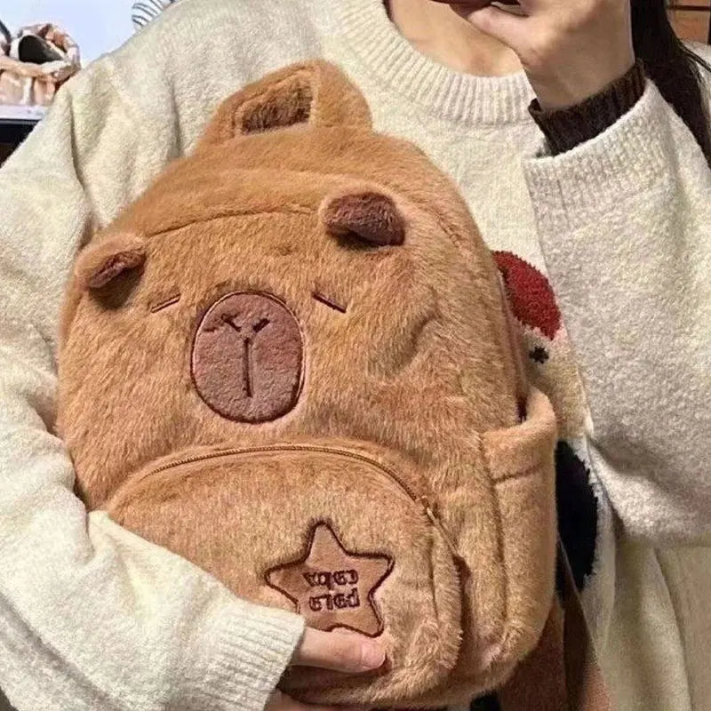Kawaii Capybara Plush Backpack – Cute Cartoon Capibara Crossbody Tote Bag for Women with Large Capacity