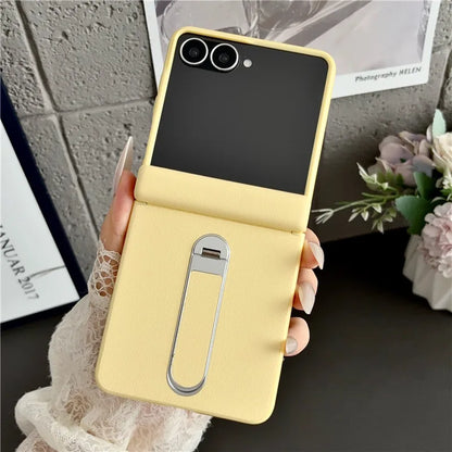 Samsung Galaxy Z Flip 8 Vegan Leather Case - Shockproof Stand Cover with Tempered Glass & Hinge Protection