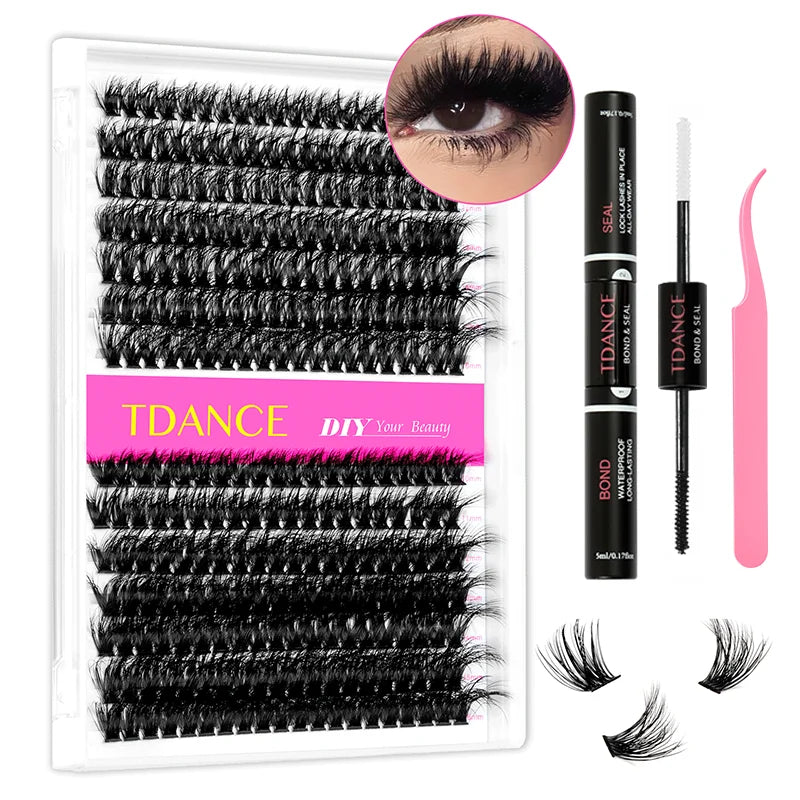 TDANCE 280PCS DIY Lash Extension Kit – Mix Clusters (30D/40D) with Bond, Seal & Remover for At-Home Application