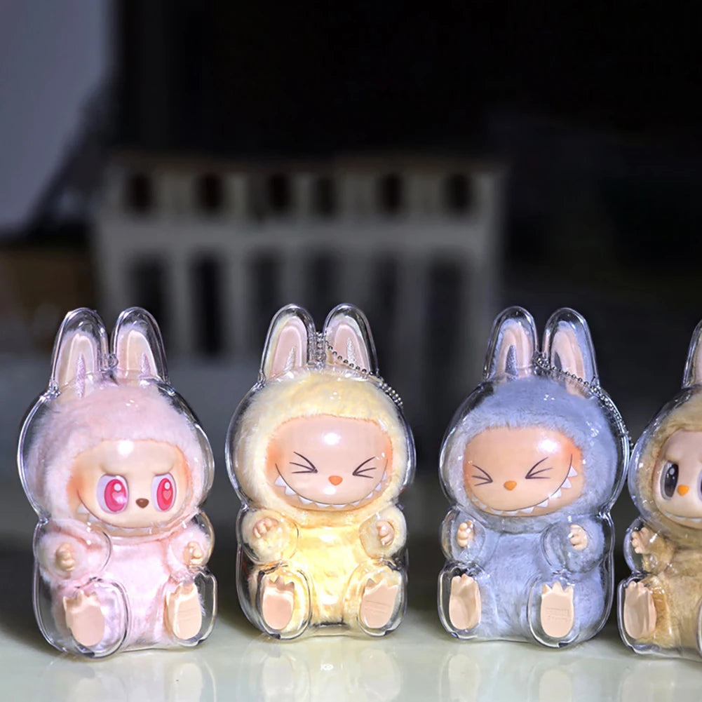 Labubu Transparent Protective Cover for Elf Doll - Cute Monster Toy Storage & Display Case for Party Plushies