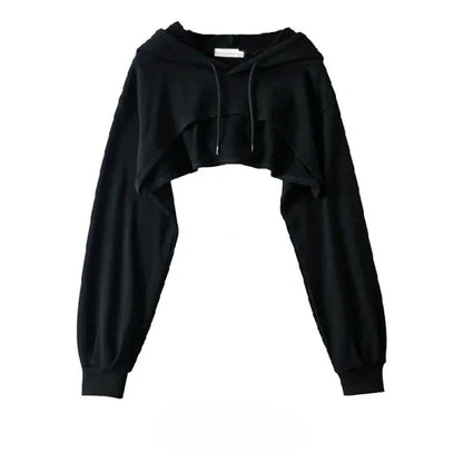 Women’s Irregular Crop Hoodie – Ultra-Short Y2K Style Long Sleeve Sweatshirt