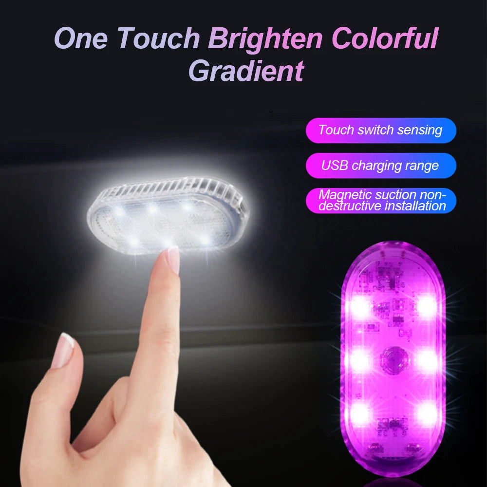 Multicolor Wireless LED Car Interior Light - USB Rechargeable Touch Sensor Roof and Reading Lamp
