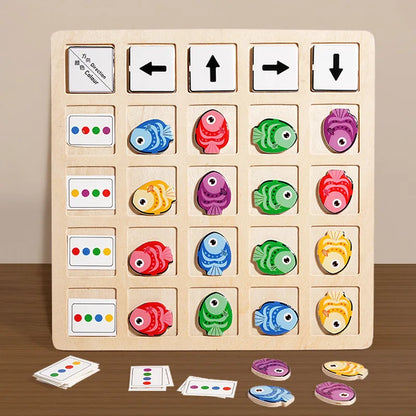 Montessori Wooden Learning Game - Educational Battle Board Toy for Kids, Color, Direction & Logical Thinking Skills