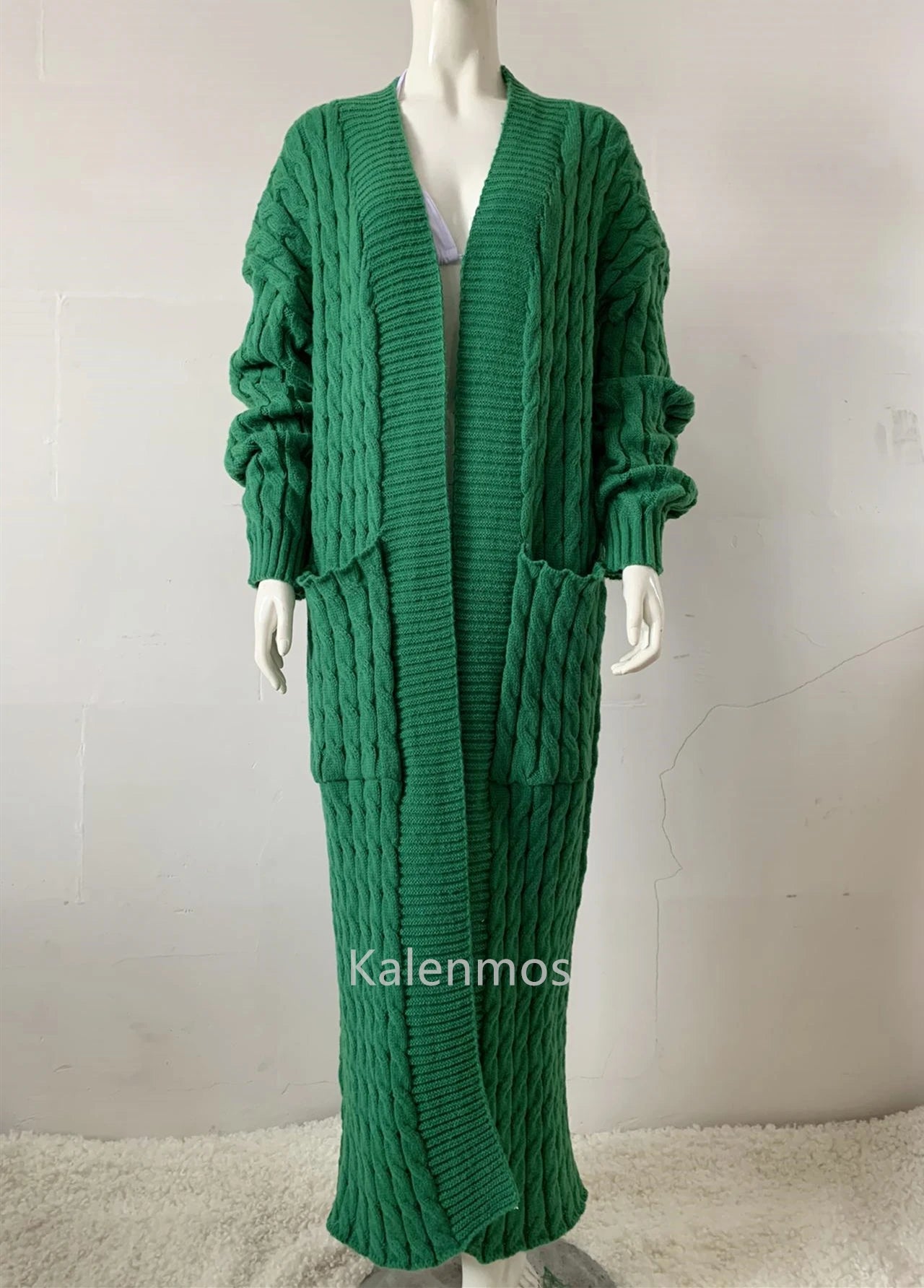 Knit Cardigan for Women – Long Green Crochet Jacket, Loose Long Sleeve Autumn/Spring Winter Sweater, 2023 Warm Jumper Coat